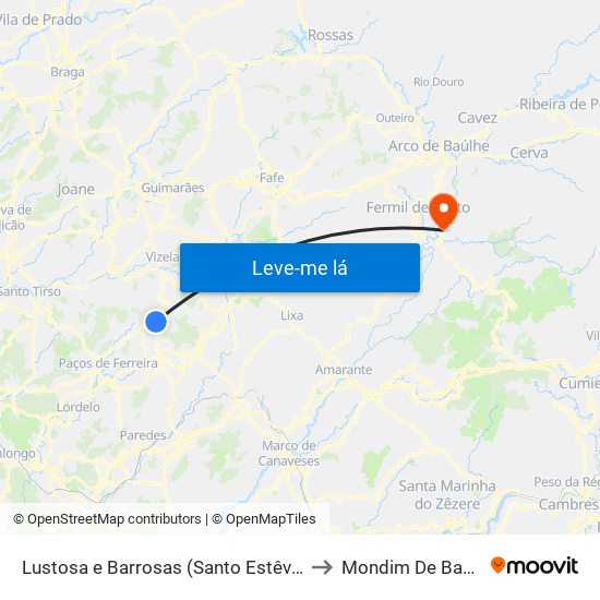 Lustosa e Barrosas (Santo Estêvão) to Mondim De Basto map