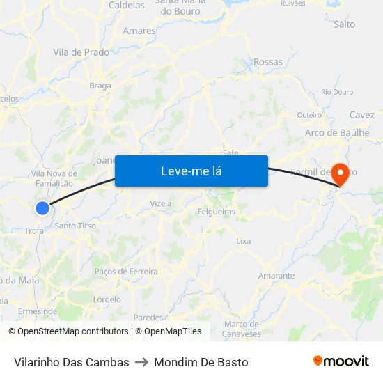 Vilarinho Das Cambas to Mondim De Basto map