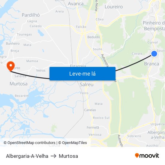 Albergaria-A-Velha to Murtosa map
