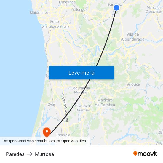 Paredes to Murtosa map