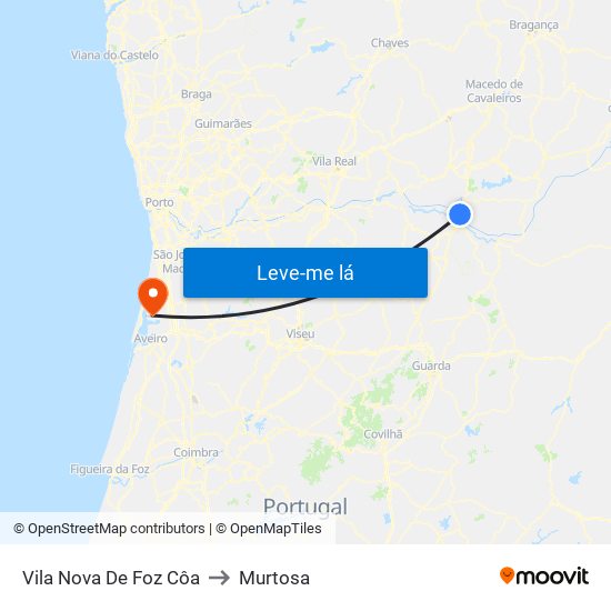 Vila Nova De Foz Côa to Murtosa map