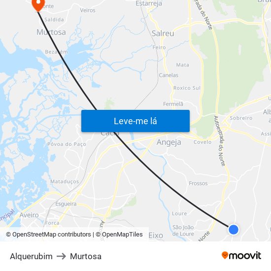 Alquerubim to Murtosa map