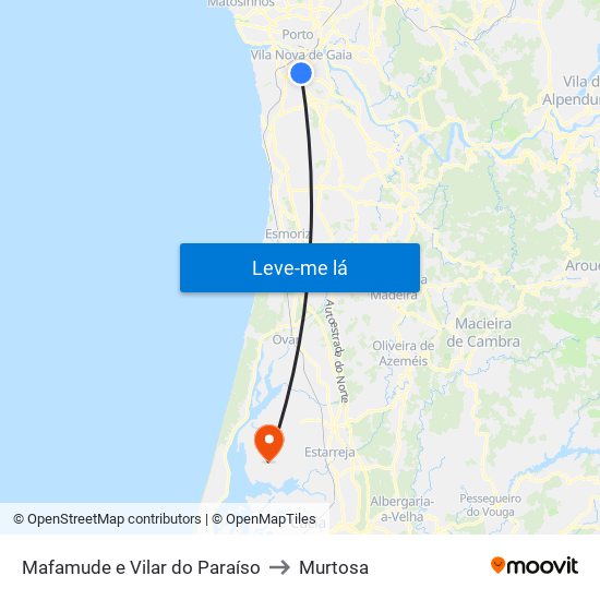Mafamude e Vilar do Paraíso to Murtosa map
