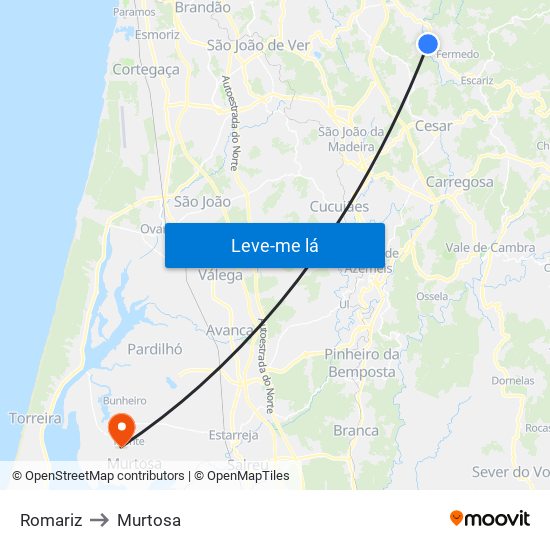 Romariz to Murtosa map