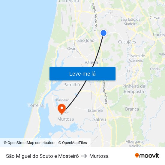 São Miguel do Souto e Mosteirô to Murtosa map