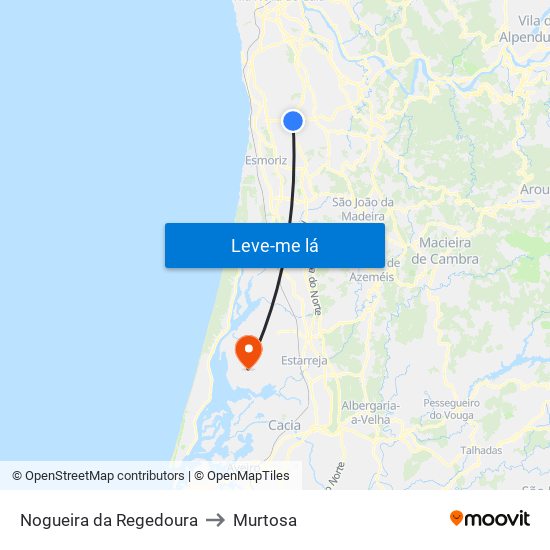 Nogueira da Regedoura to Murtosa map