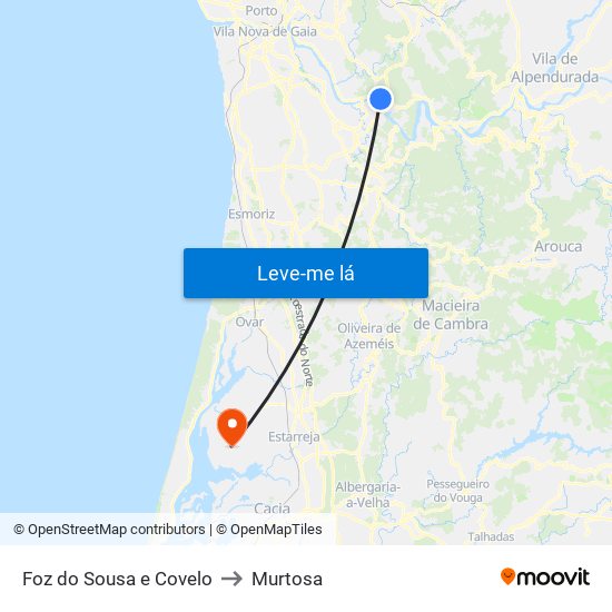 Foz do Sousa e Covelo to Murtosa map