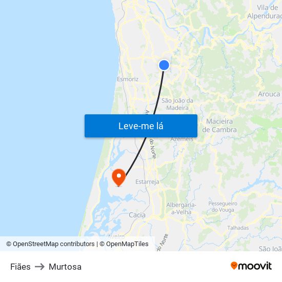 Fiães to Murtosa map