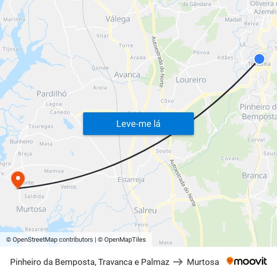 Pinheiro da Bemposta, Travanca e Palmaz to Murtosa map