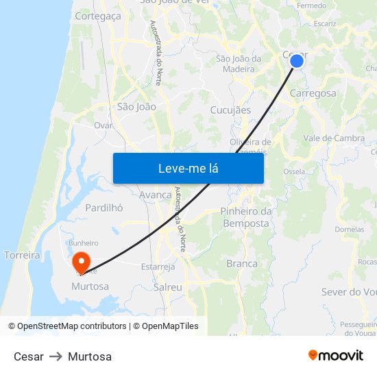 Cesar to Murtosa map