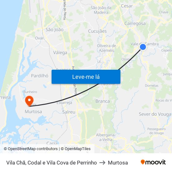 Vila Chã, Codal e Vila Cova de Perrinho to Murtosa map