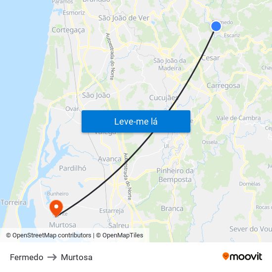 Fermedo to Murtosa map