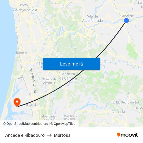 Ancede e Ribadouro to Murtosa map