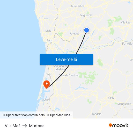 Vila Meã to Murtosa map