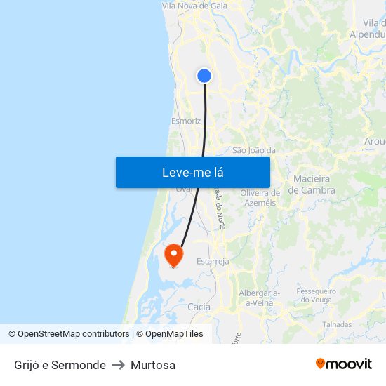 Grijó e Sermonde to Murtosa map