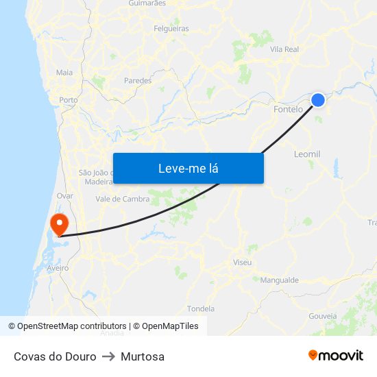 Covas do Douro to Murtosa map