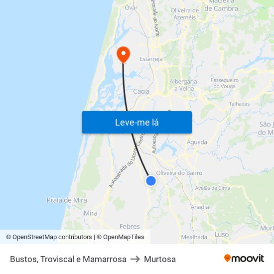 Bustos, Troviscal e Mamarrosa to Murtosa map