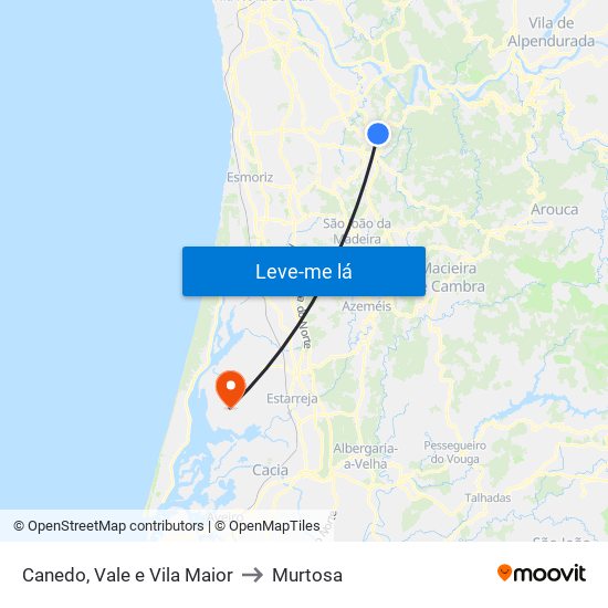 Canedo, Vale e Vila Maior to Murtosa map