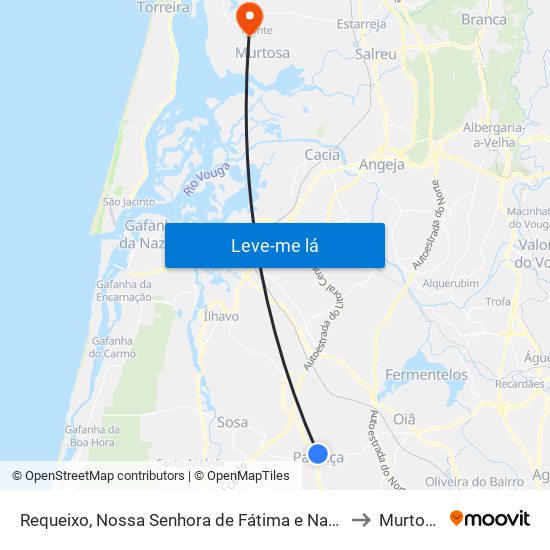 Requeixo, Nossa Senhora de Fátima e Nariz to Murtosa map