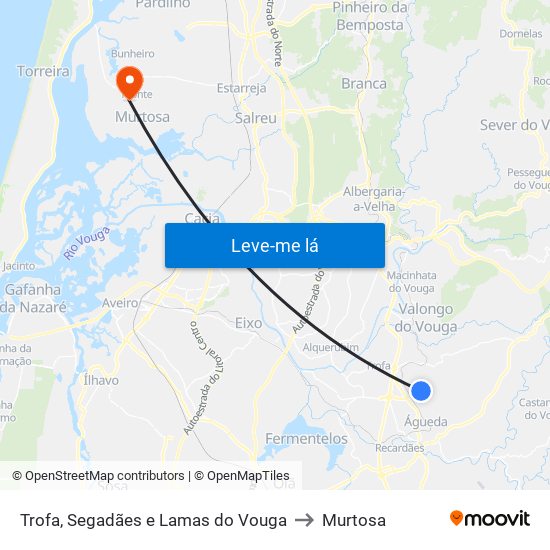 Trofa, Segadães e Lamas do Vouga to Murtosa map