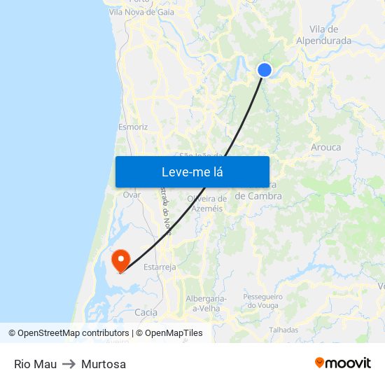 Rio Mau to Murtosa map