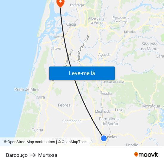 Barcouço to Murtosa map