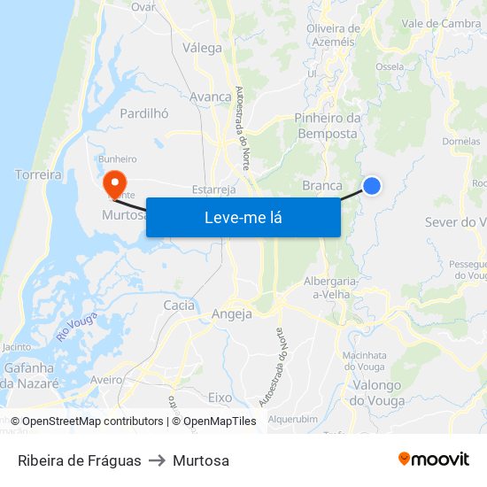 Ribeira de Fráguas to Murtosa map