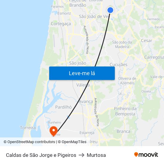 Caldas de São Jorge e Pigeiros to Murtosa map