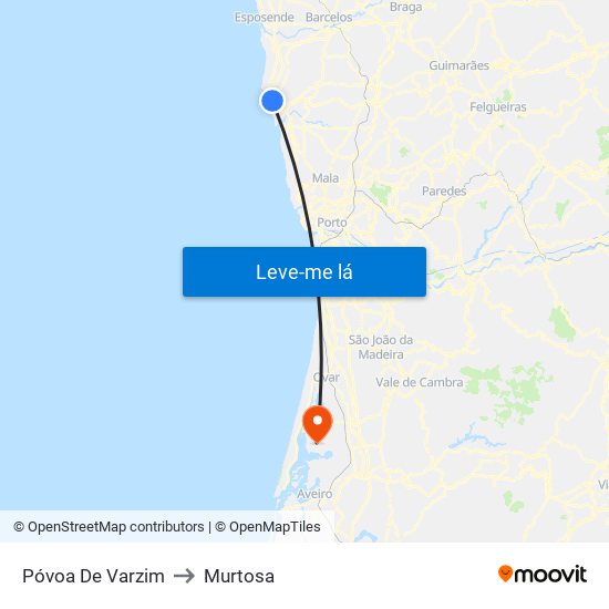 Póvoa De Varzim to Murtosa map