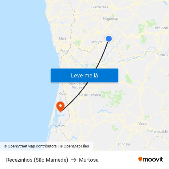 Recezinhos (São Mamede) to Murtosa map