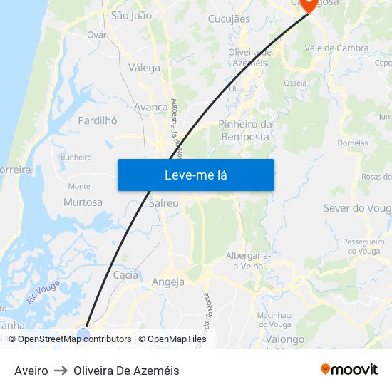 Aveiro to Oliveira De Azeméis map