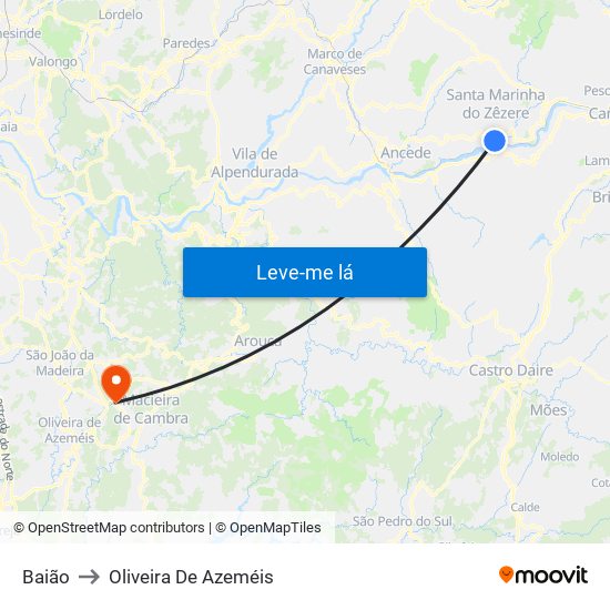 Baião to Oliveira De Azeméis map