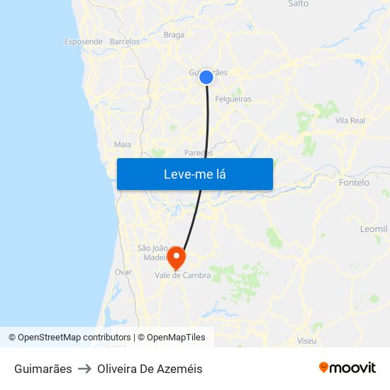 Guimarães to Oliveira De Azeméis map