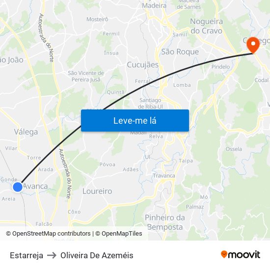 Estarreja to Oliveira De Azeméis map