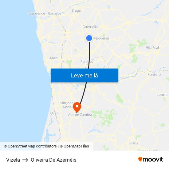 Vizela to Oliveira De Azeméis map