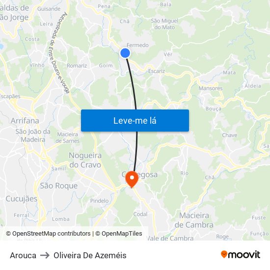 Arouca to Oliveira De Azeméis map