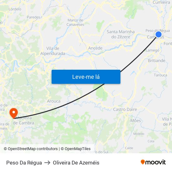 Peso Da Régua to Oliveira De Azeméis map