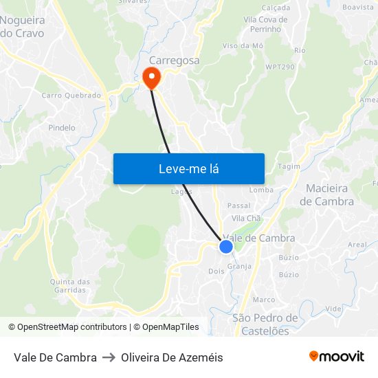 Vale De Cambra to Oliveira De Azeméis map