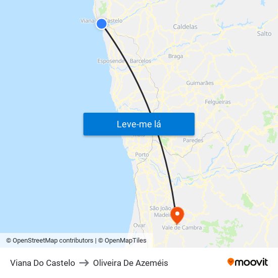 Viana Do Castelo to Oliveira De Azeméis map