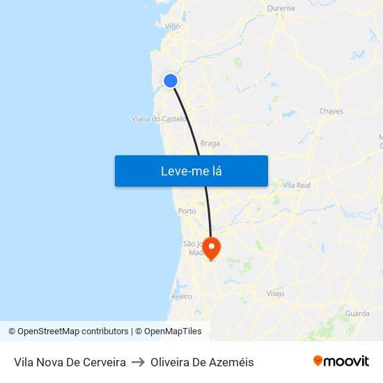 Vila Nova De Cerveira to Oliveira De Azeméis map