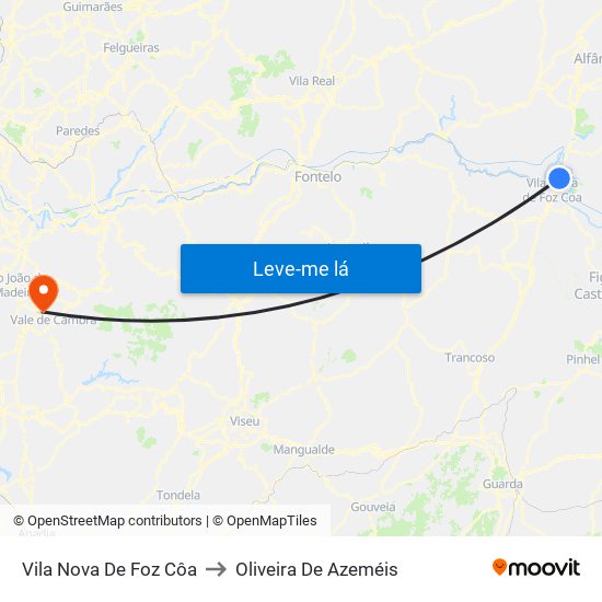 Vila Nova De Foz Côa to Oliveira De Azeméis map