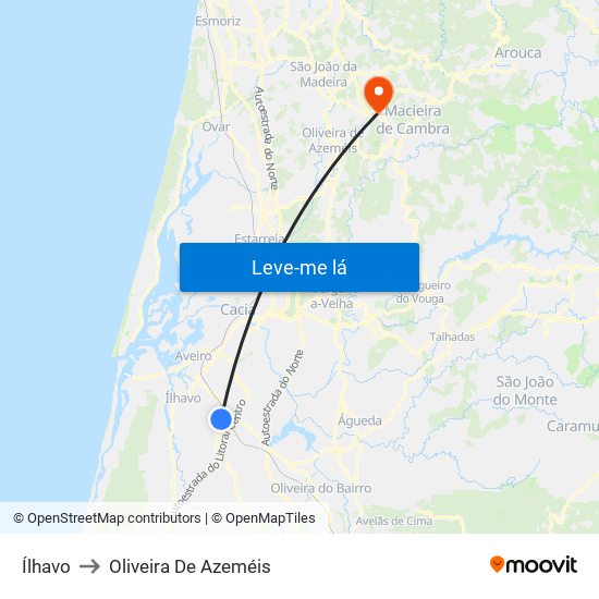 Ílhavo to Oliveira De Azeméis map