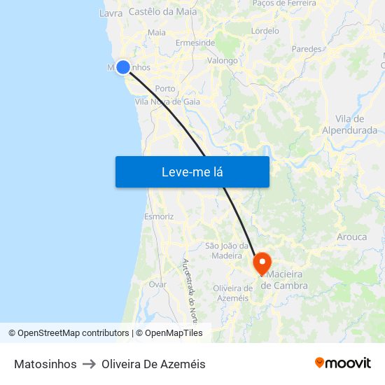 Matosinhos to Oliveira De Azeméis map