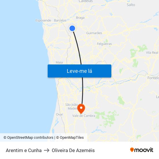 Arentim e Cunha to Oliveira De Azeméis map