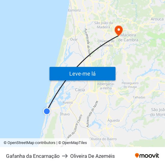Gafanha da Encarnação to Oliveira De Azeméis map