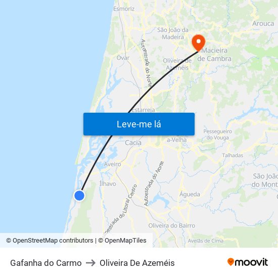 Gafanha do Carmo to Oliveira De Azeméis map