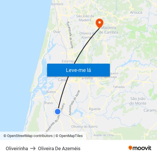 Oliveirinha to Oliveira De Azeméis map