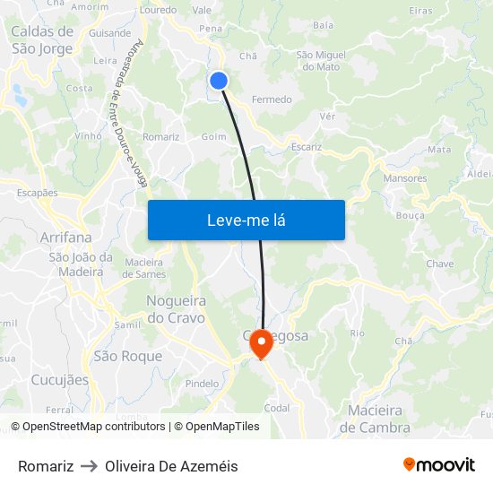 Romariz to Oliveira De Azeméis map