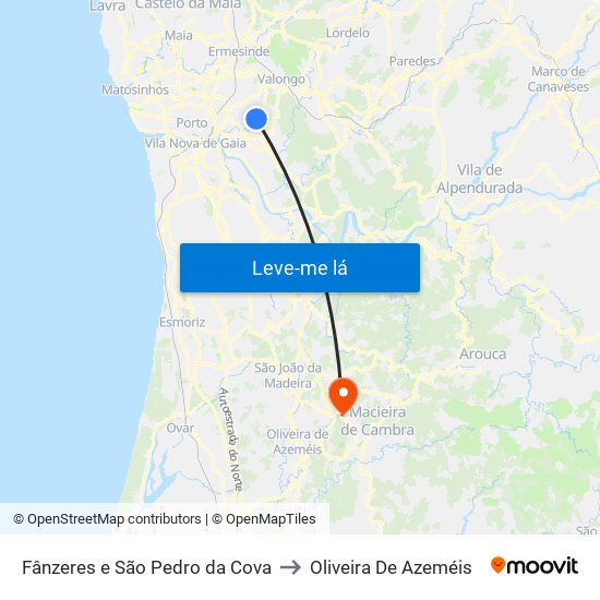 Fânzeres e São Pedro da Cova to Oliveira De Azeméis map