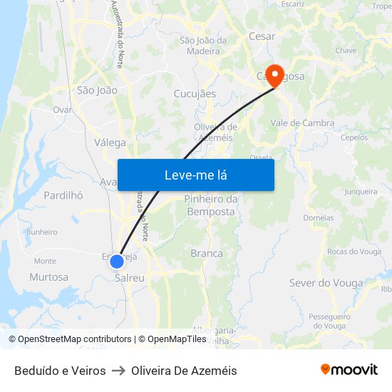 Beduído e Veiros to Oliveira De Azeméis map